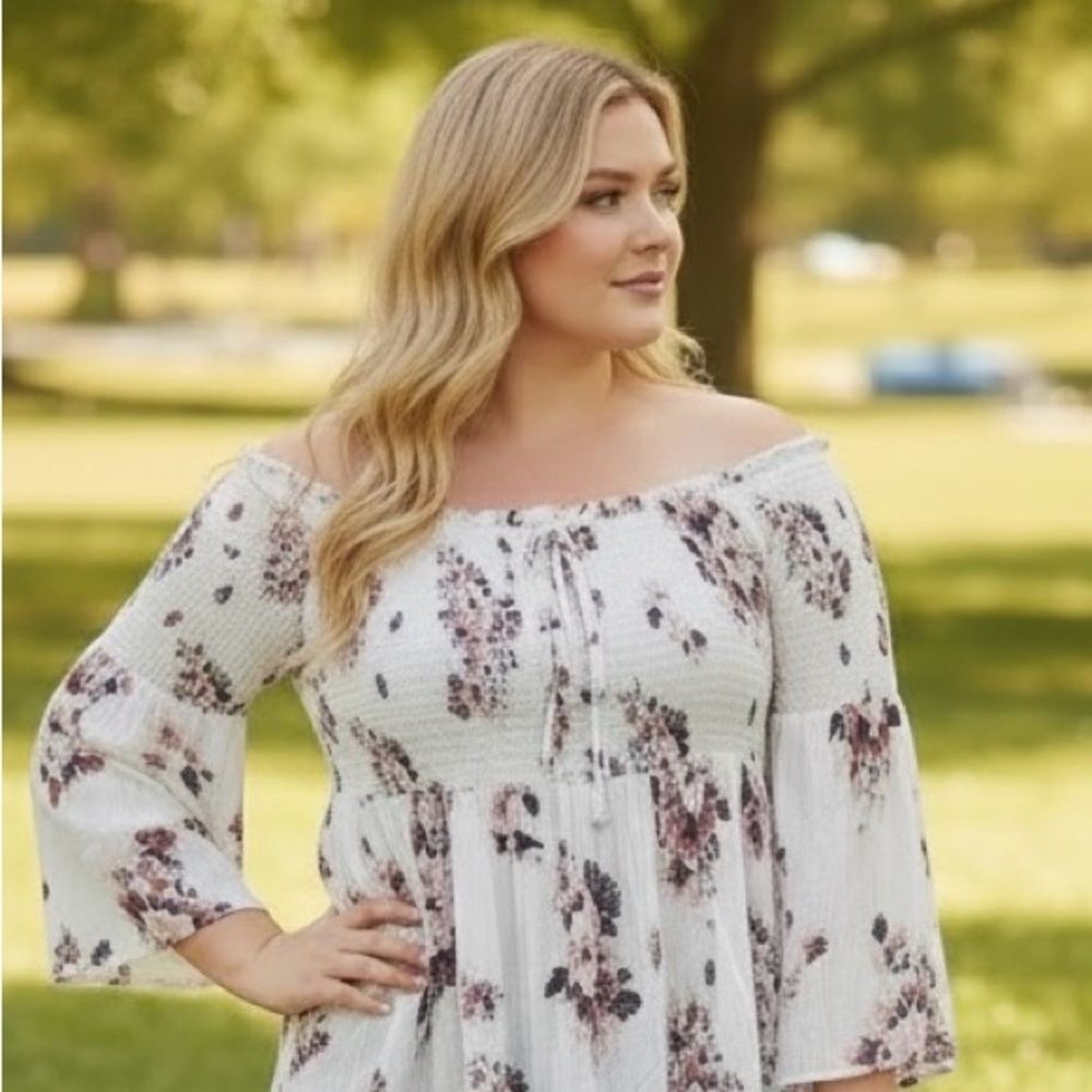 NWT Torrid Smocked Floral Off-Shoulder Challis Blouse | Size 2 (2X) - Picture 2 of 5